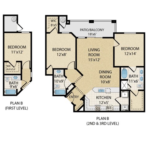 Floor plan for 2 beds, 2 baths, 1191 sqft